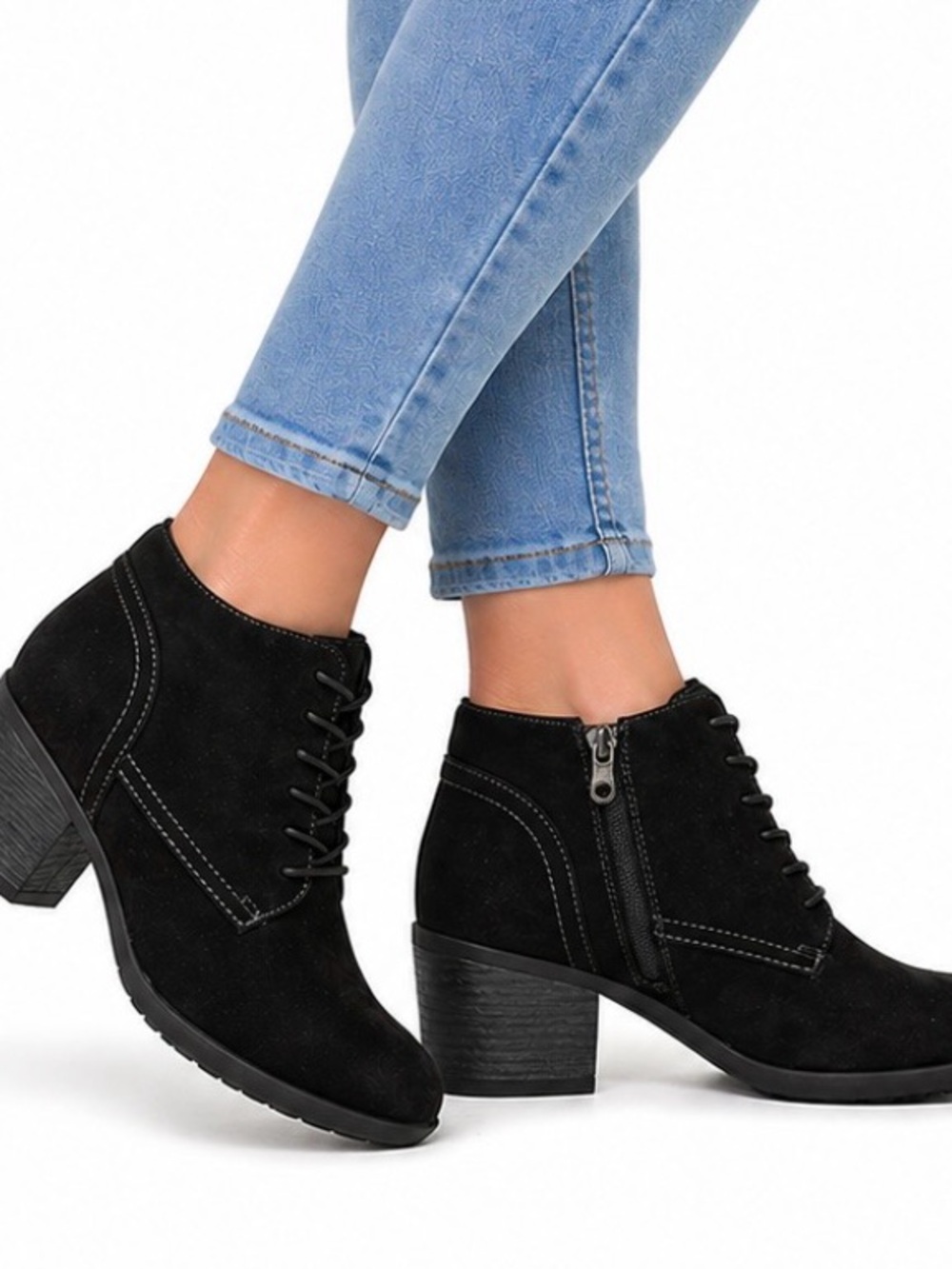 Sporto Slinger Ankle Boots Sz 8.5 Black Suede Lace-Up Block Heel Booties NIB
